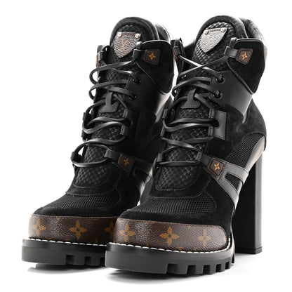 Louis Vuitton Suede Calfskin Monogram Star Trail Ankle Boots 40 Black 3 of 16