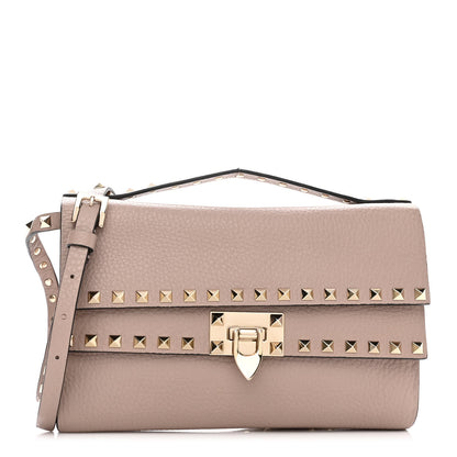 Valentino Garavani Pebbled Calfskin Rockstud Double Flap Crossbody Bag Poudre 1 of 11