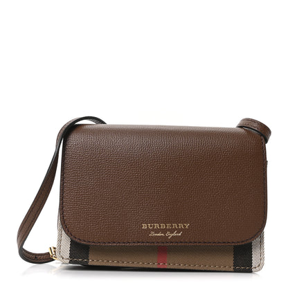 Burberry Grained Calfskin House Check Tartan Mix Hampshire Wallet On Chain Tan 1 of 10