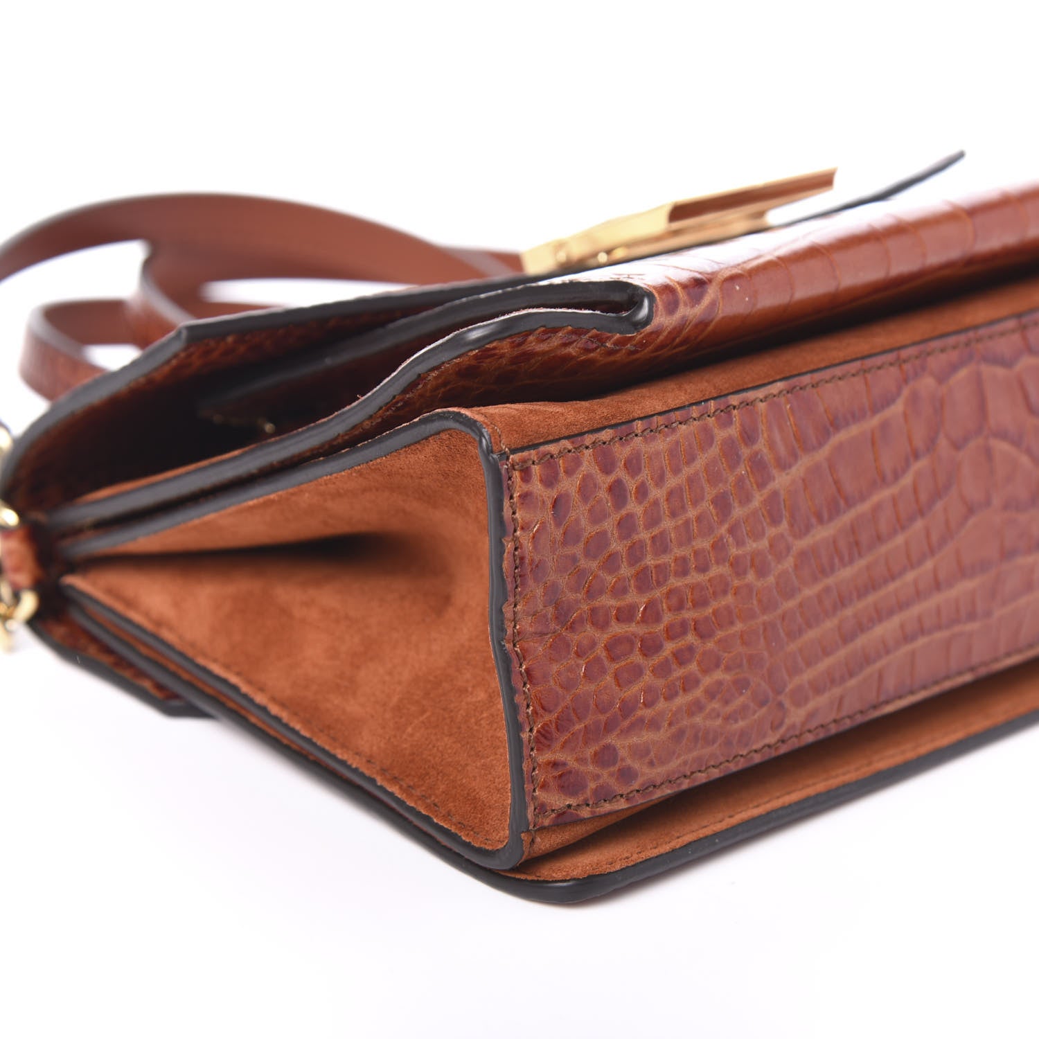 Givenchy Calfskin Crocodile Embossed Suede Small GV3 Shoulder Bag Cognac 6 of 9