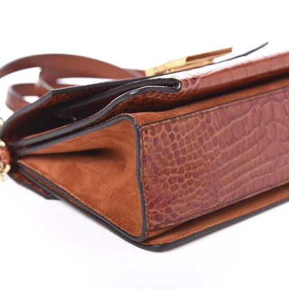 Givenchy Calfskin Crocodile Embossed Suede Small GV3 Shoulder Bag Cognac 6 of 9