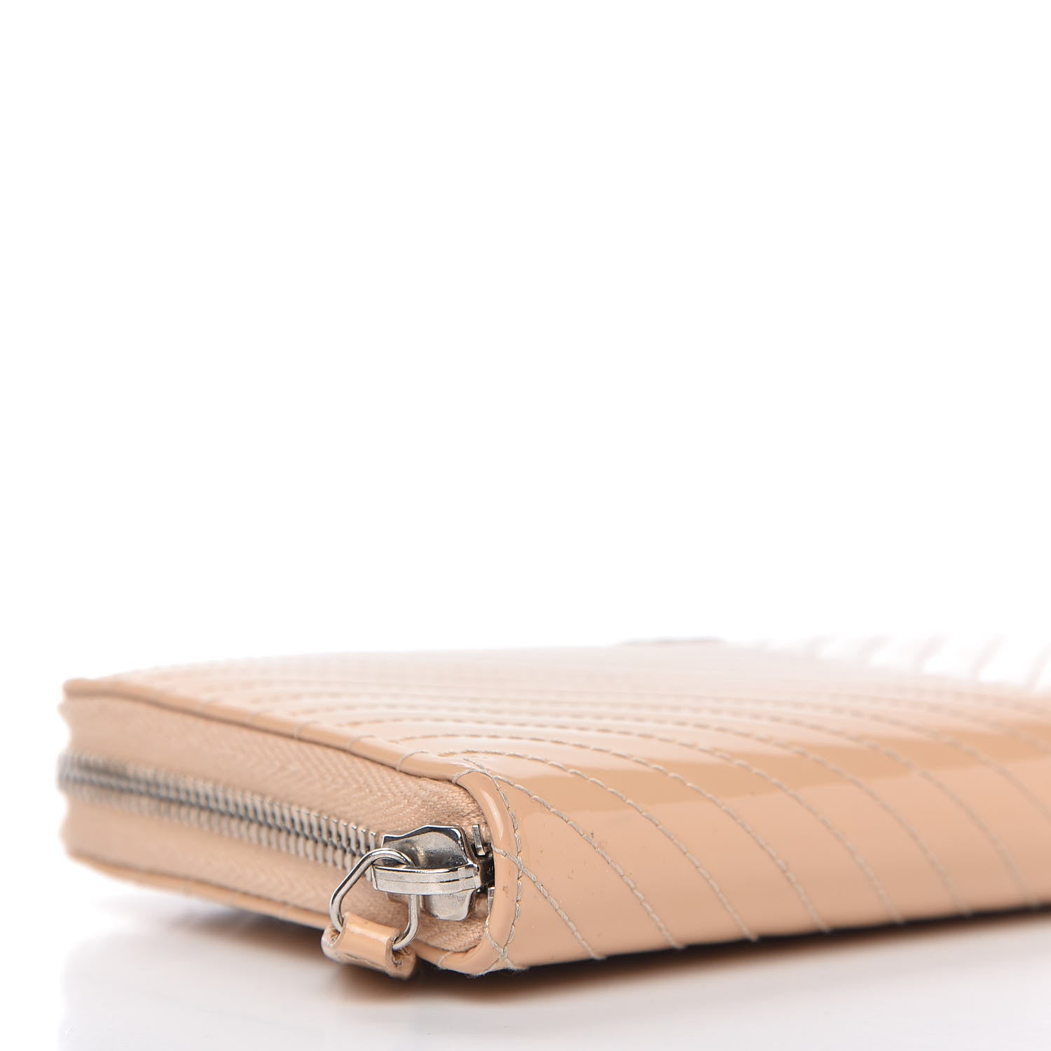 Chanel Patent Chevron Quilted Zip Around Wallet Beige 6 of 12