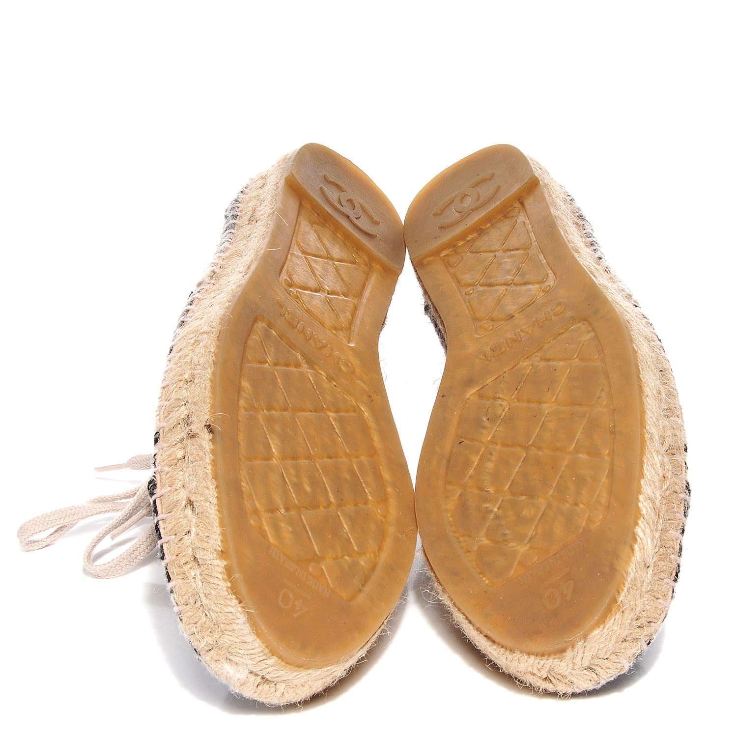 Chanel Canvas Striped Lace Up Espadrilles 40 Beige Grey 5 of 8
