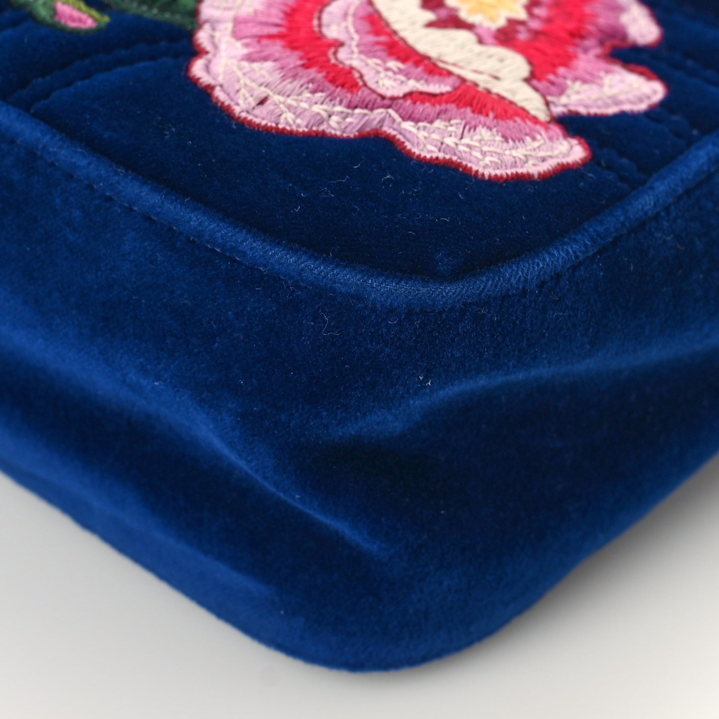 Velvet Matelasse Modern Embroidered Medium GG Marmont Shoulder Bag Cobalt