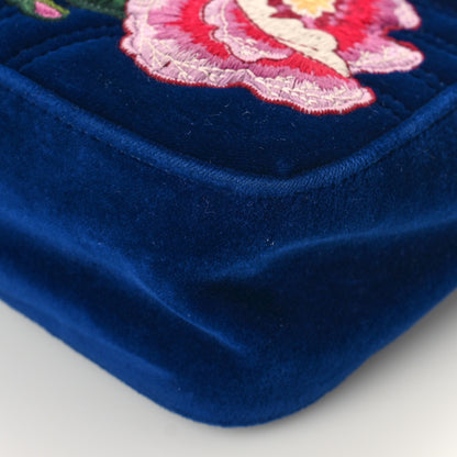 Gucci Velvet Matelasse Modern Embroidered Medium GG Marmont Shoulder Bag Cobalt 9 of 12