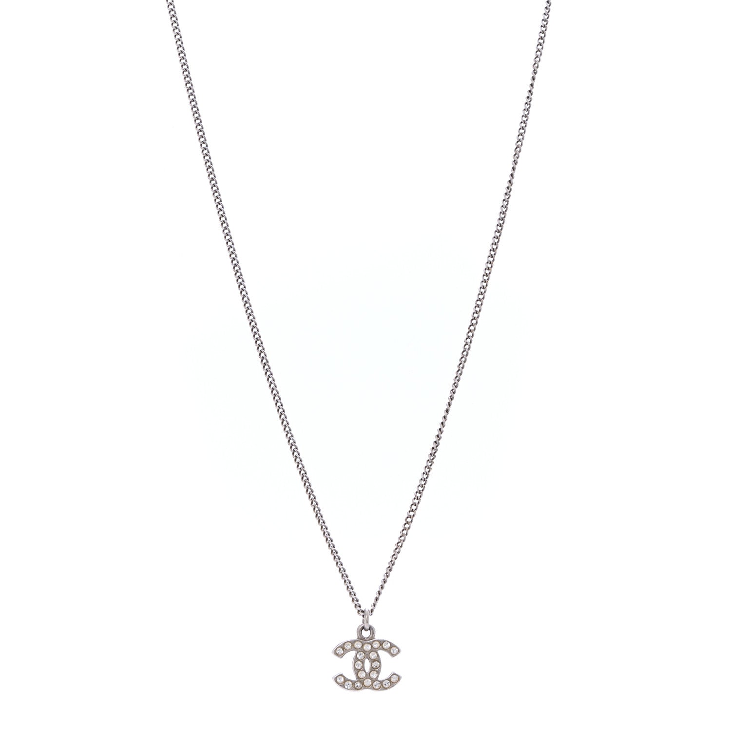 Chanel Crystal Timeless CC Necklace Silver 1 of 6