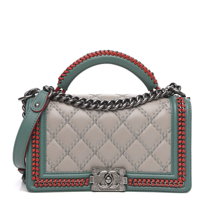 Chanel Calfskin Quilted Medium Boy Top Handle Flap Grey 1 of 10