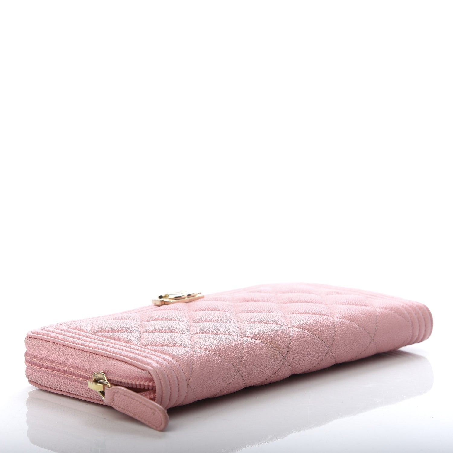 Chanel Caviar Quilted Large Boy Zip Around Wallet Pink 4 of 7