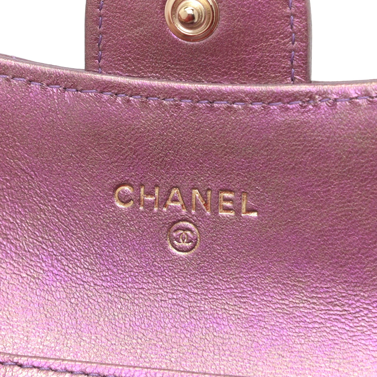 Chanel Iridescent Lambskin Quilted Flap Card Holder On Chain Purple 8 of 10