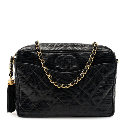 Chanel Lizard Quilted Small Tassel Camera Case Black 1 of 10