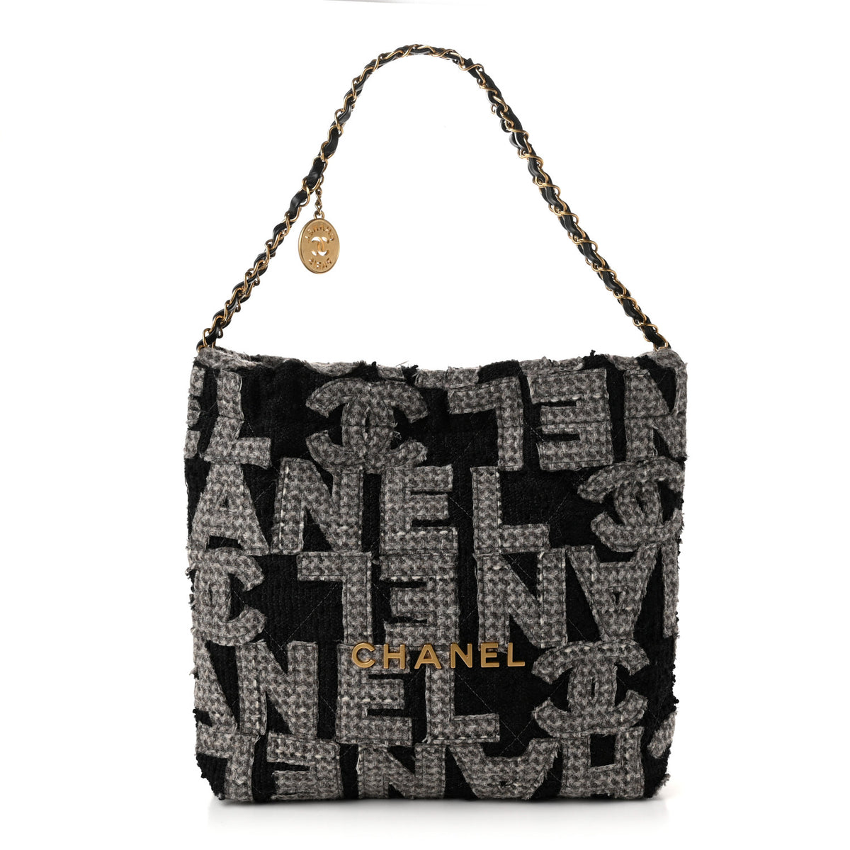 Wool Tweed Quilted Chanel 22 Grey Black
