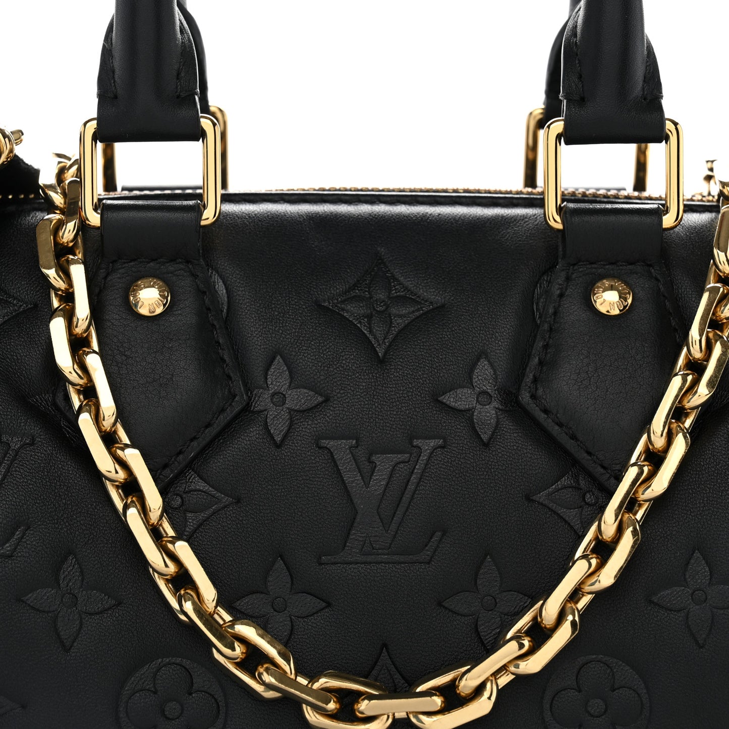 Lambskin Embossed Monogram Speedy 22 Bandouliere Black