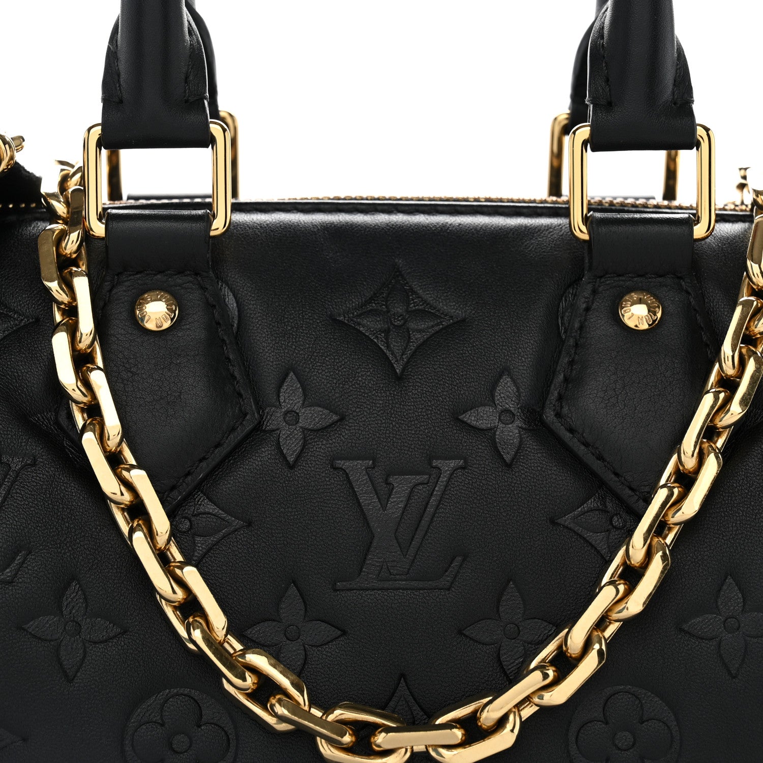 Louis Vuitton Lambskin Embossed Monogram Speedy 22 Bandouliere Black 7 of 9