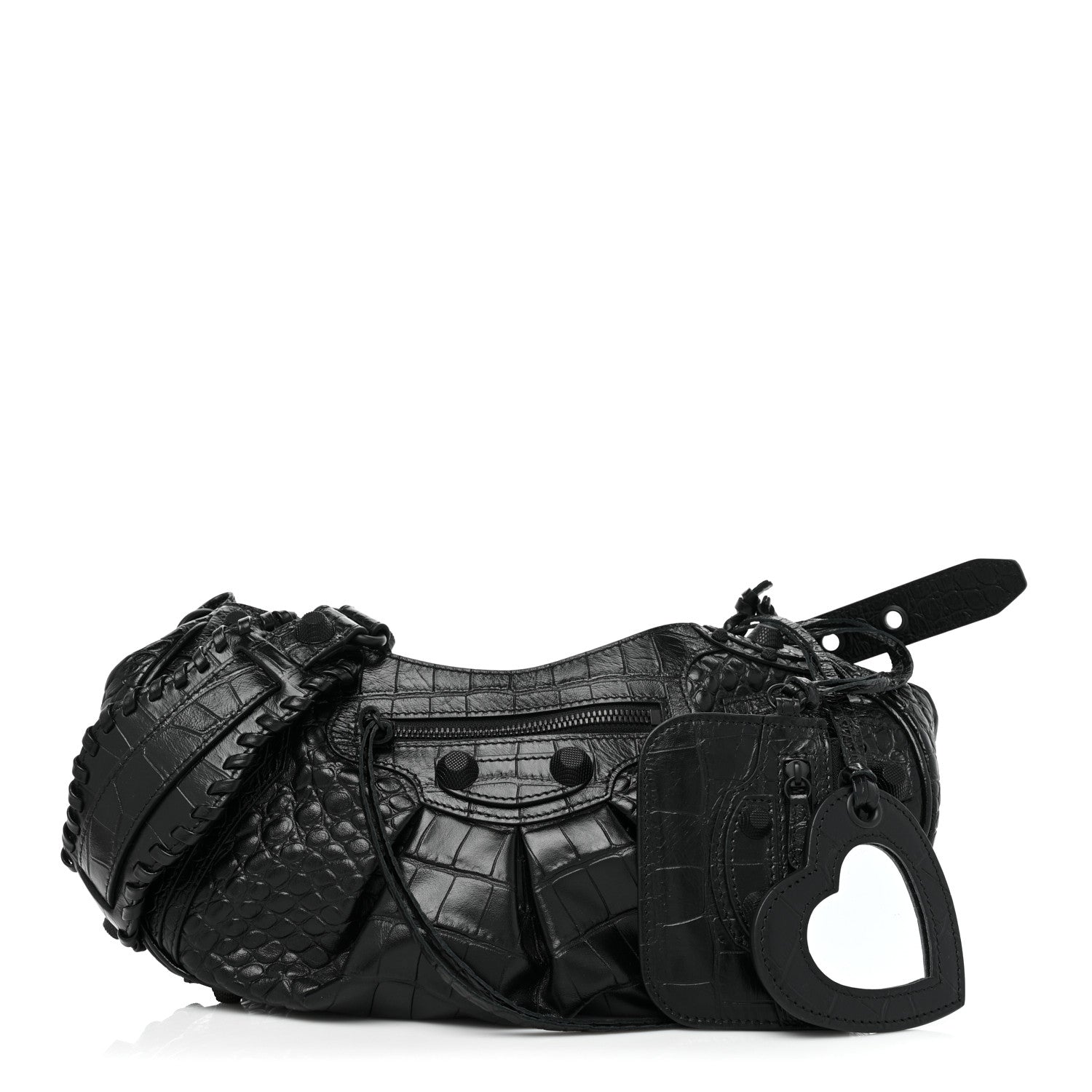 Balenciaga Extra Supple Calfskin Crocodile Embossed Monochrome Small Le Cagole Shoulder Bag Black 1 of 10