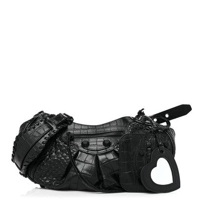 Balenciaga Extra Supple Calfskin Crocodile Embossed Monochrome Small Le Cagole Shoulder Bag Black 1 of 10
