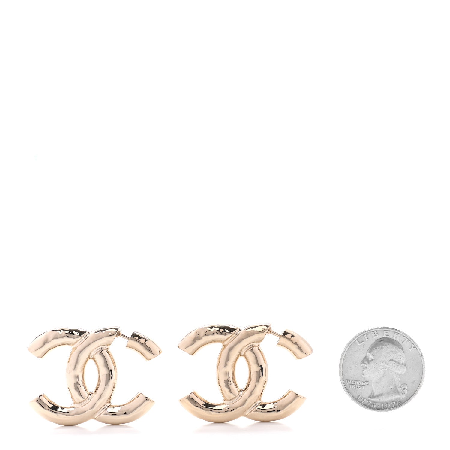 Chanel Metal Large CC Earrings Light Gold 2 of 4