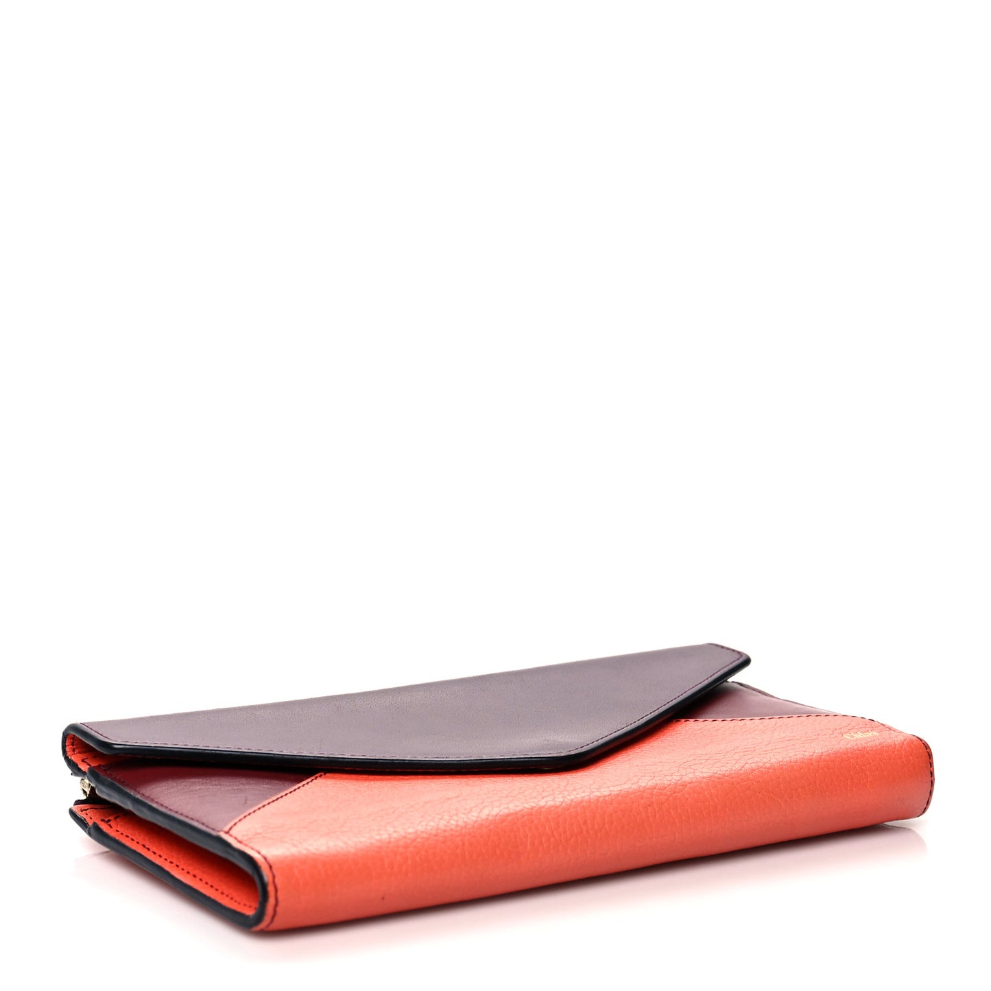 Calfskin Flap Long Wallet Orange Fizz Burgundy