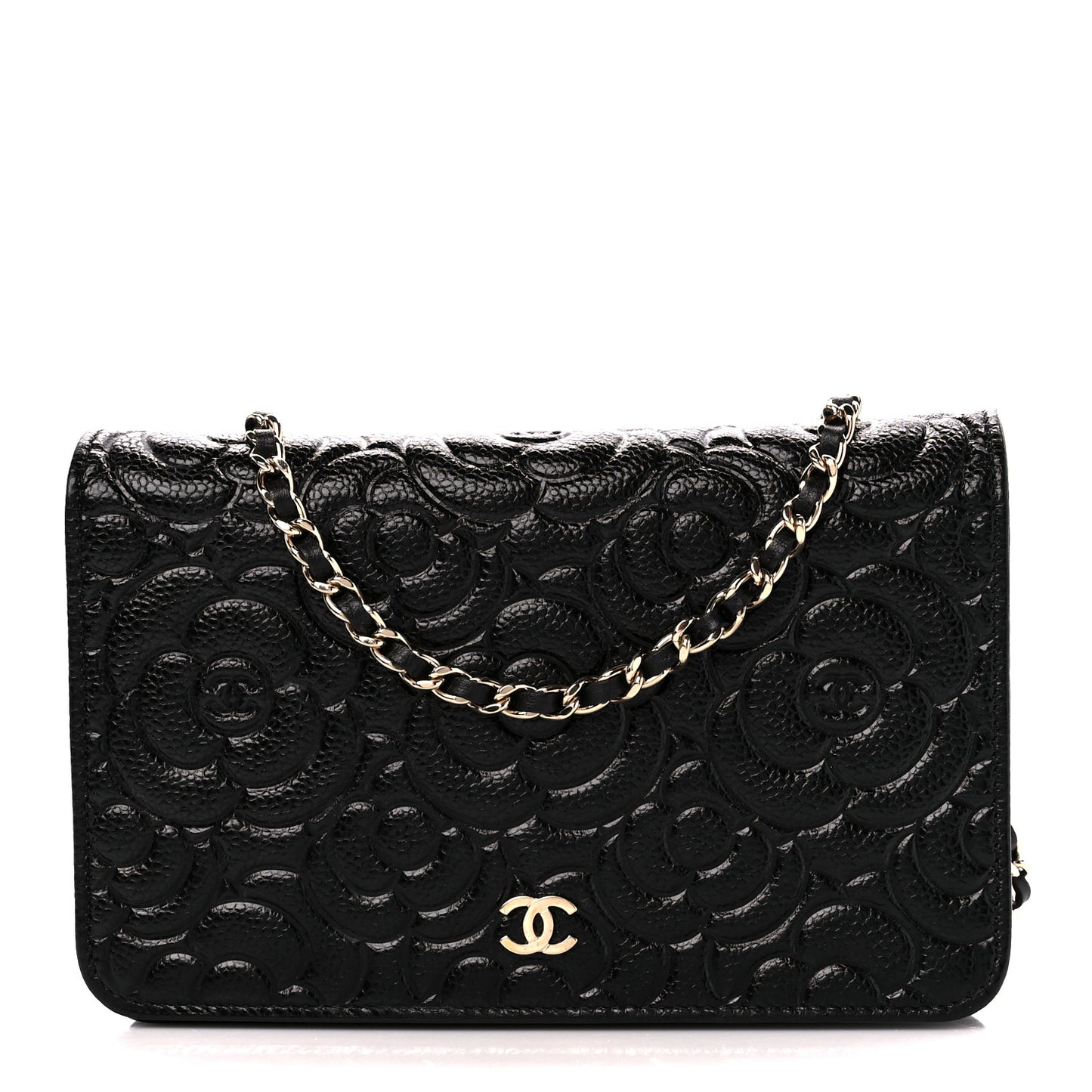 Caviar Camellia Embossed Wallet On Chain WOC Black