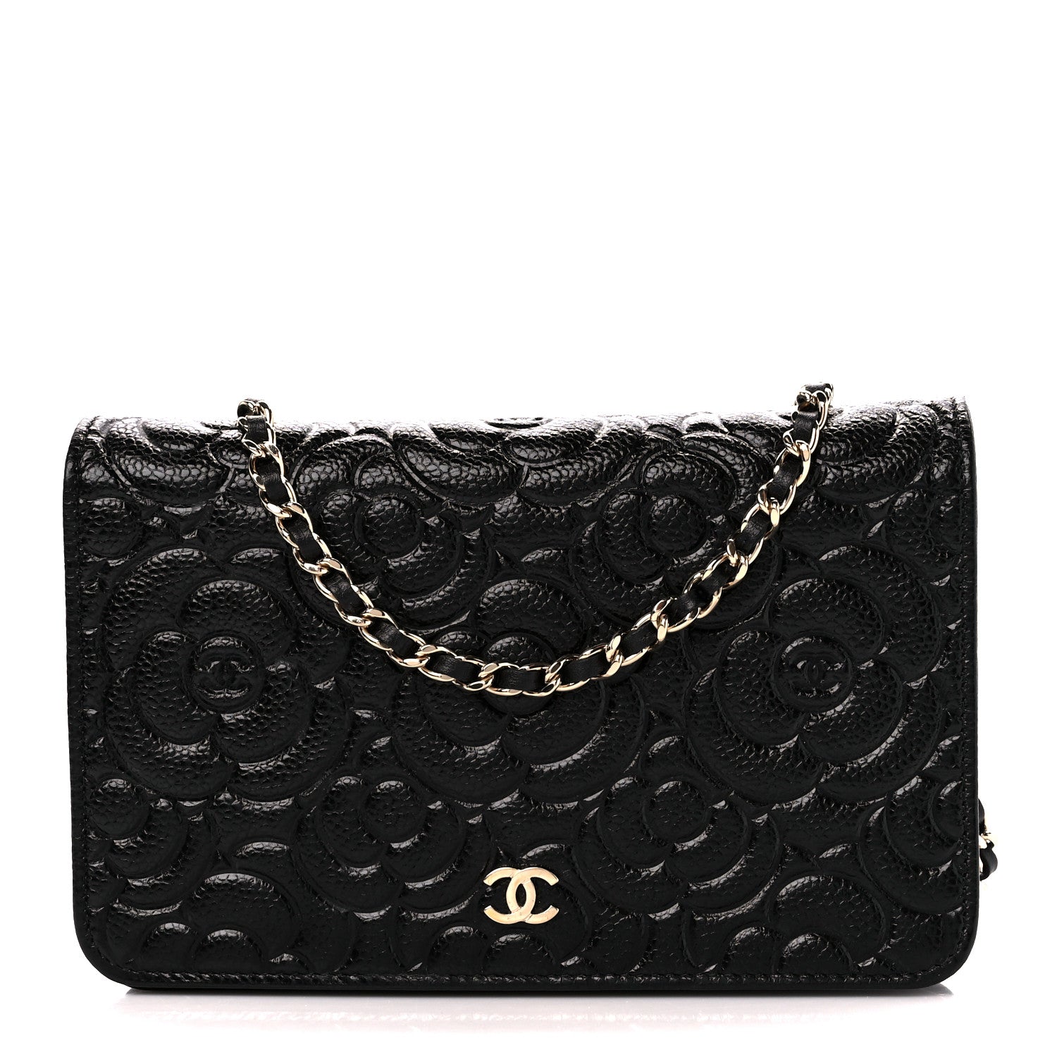 Chanel Caviar Camellia Embossed Wallet On Chain WOC Black 1 of 12