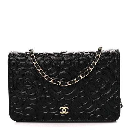 Chanel Caviar Camellia Embossed Wallet On Chain WOC Black 1 of 12
