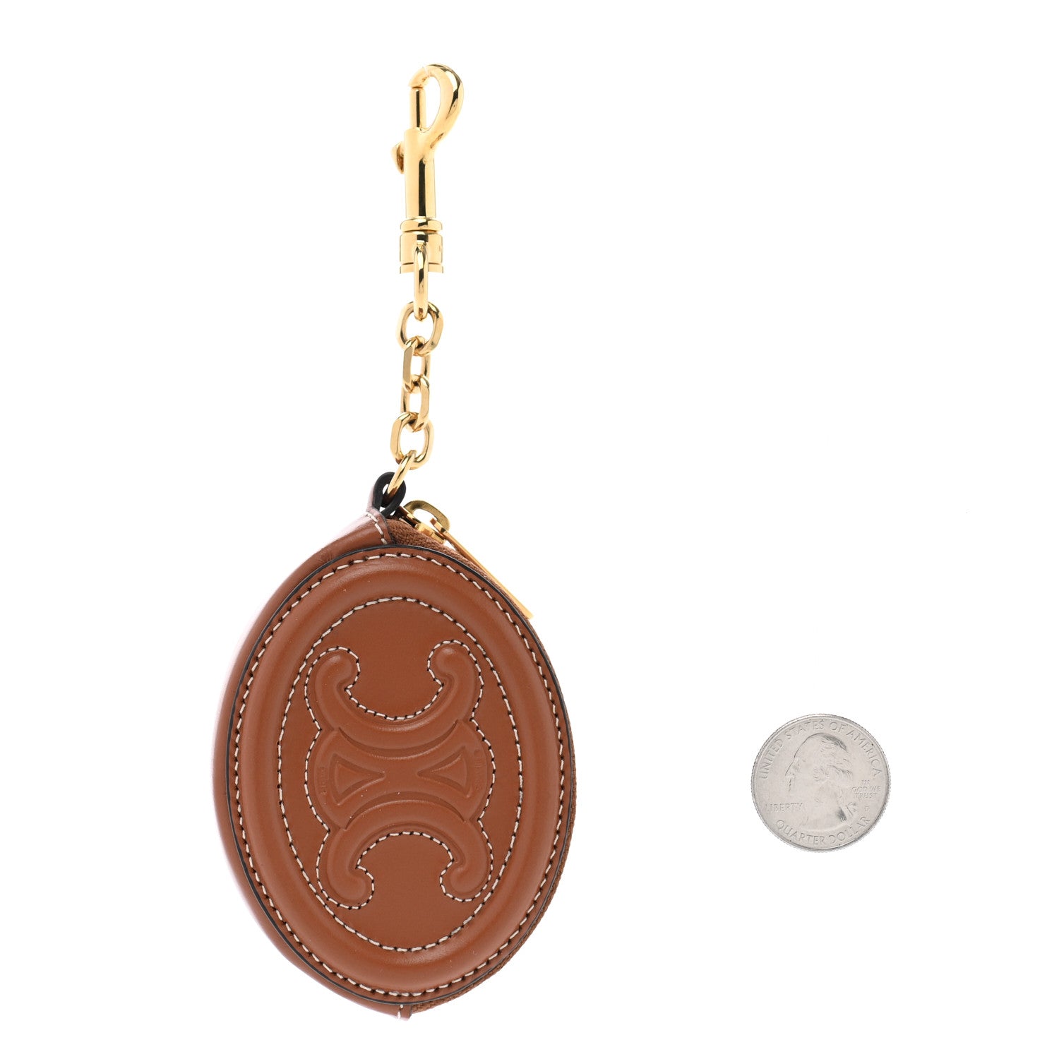 Celine Smooth Lambskin Small Triomphe Oval Coin Purse Tan 2 of 6