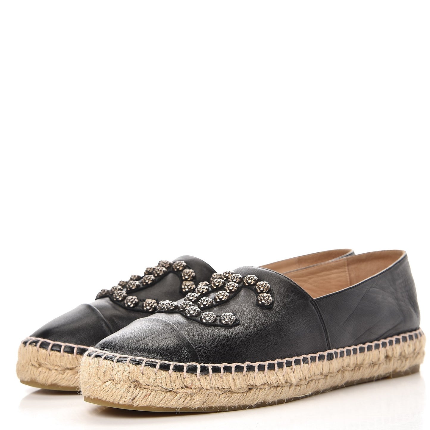 Lambskin Camellia CC Stud Espadrilles 39 Black
