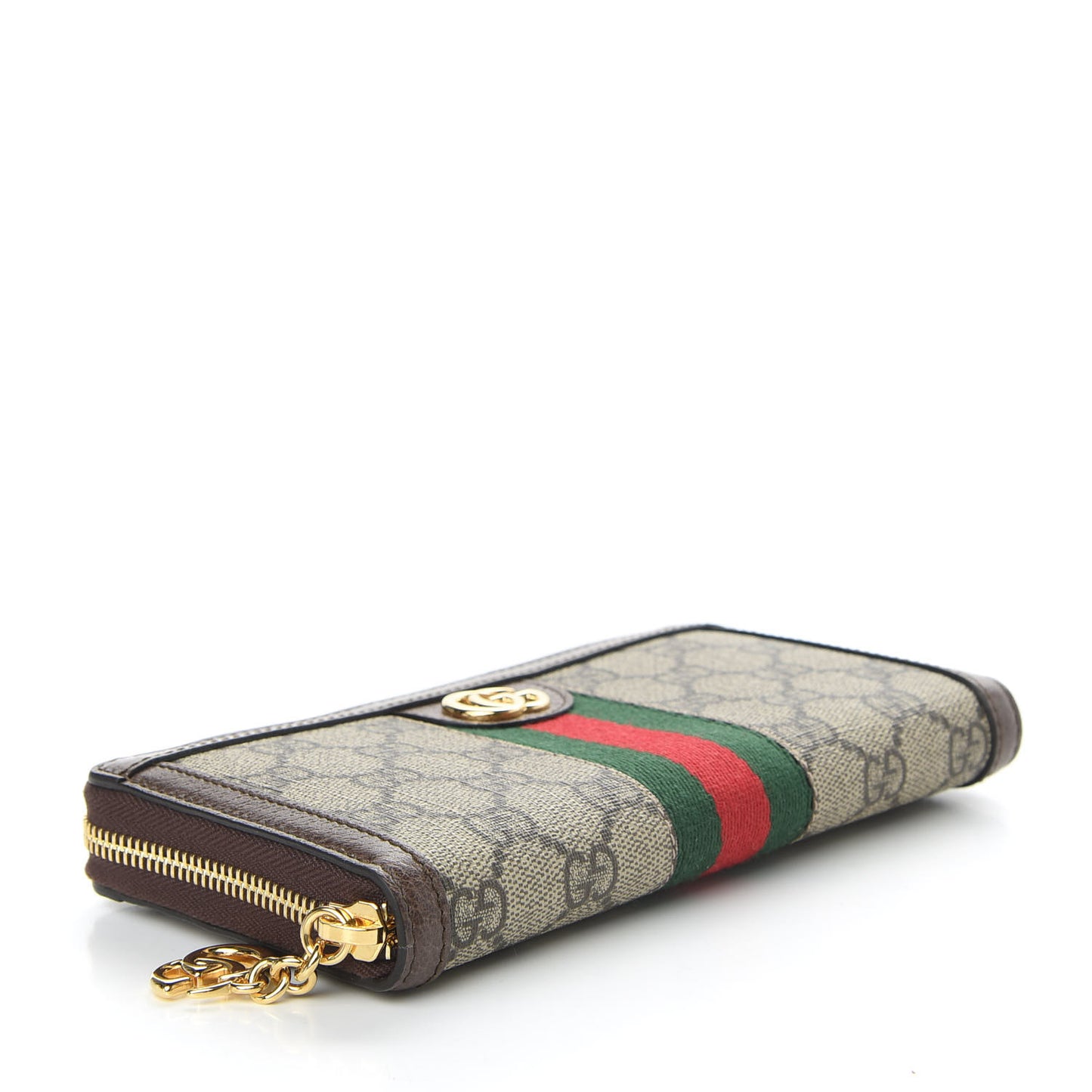 GG Supreme Monogram Web Ophidia Zip Around Wallet Brown