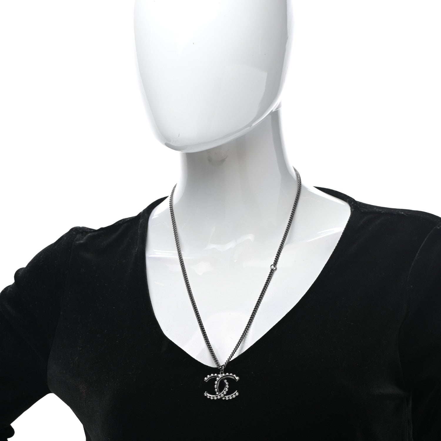 Chanel Pearl CC Pendant Necklace Silver 2 of 6