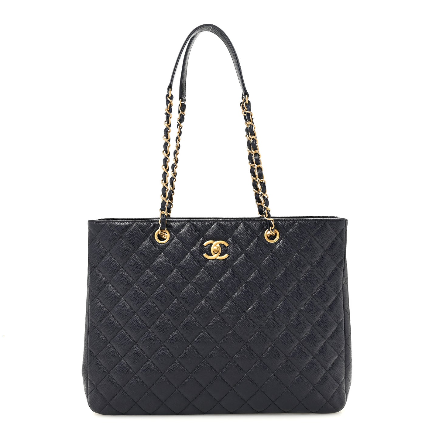 Caviar Quilted Large CC Shopping Tote Navy