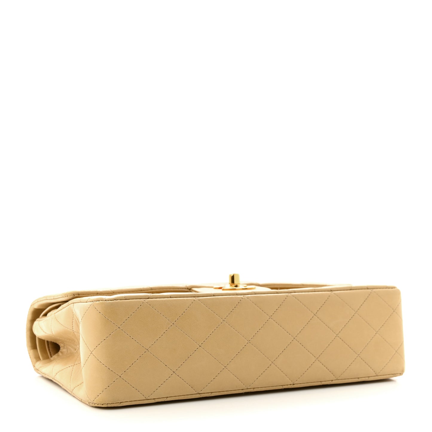 Lambskin Quilted Medium Double Flap Beige