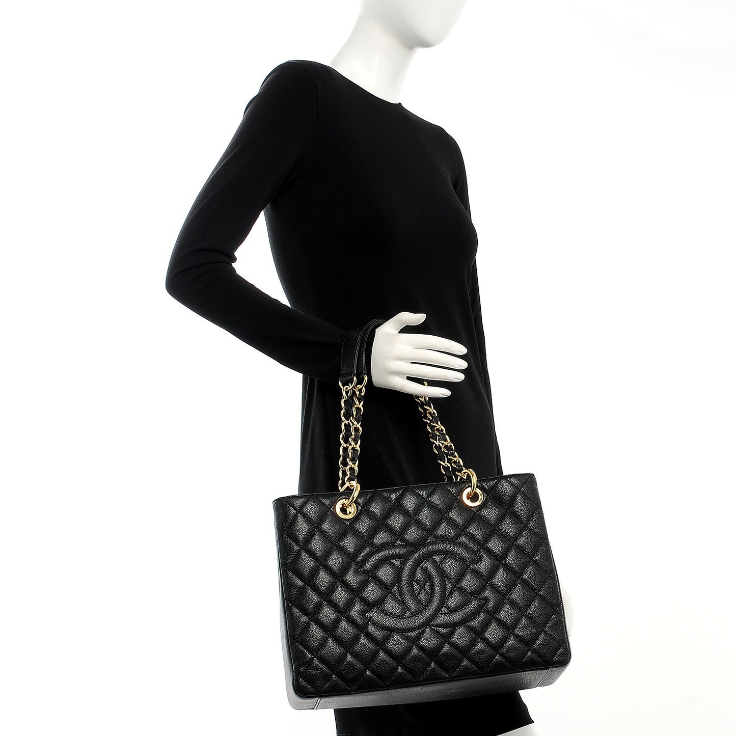 Caviar Quilted Grand Shopping Tote GST Black