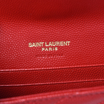 Saint Laurent Grain De Poudre Matelasse Chevron Small Monogram Envelope Wallet Rouge Eros 6 of 7