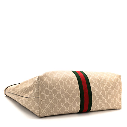 Gucci GG Supreme Monogram Textured Dollar Calfskin Web Medium Ophidia Shopping Tote Beige Mystic White Oatmeal 4 of 12