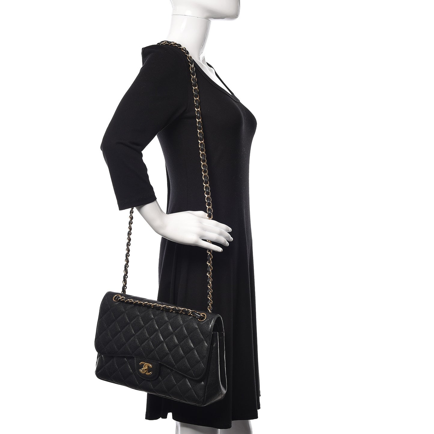 Caviar Quilted Jumbo Double Flap Black