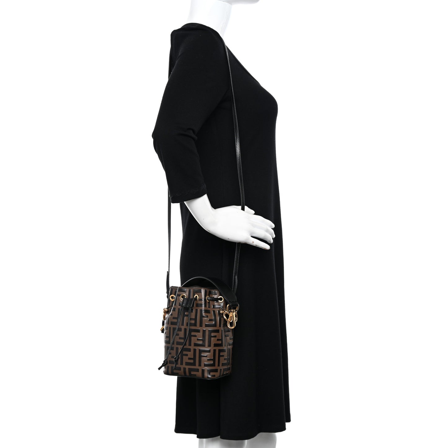 Vitello Liberty F is Fendi Bi-Color FF 1974 Embossed Mini Mon Tresor Bucket Bag Maya Black