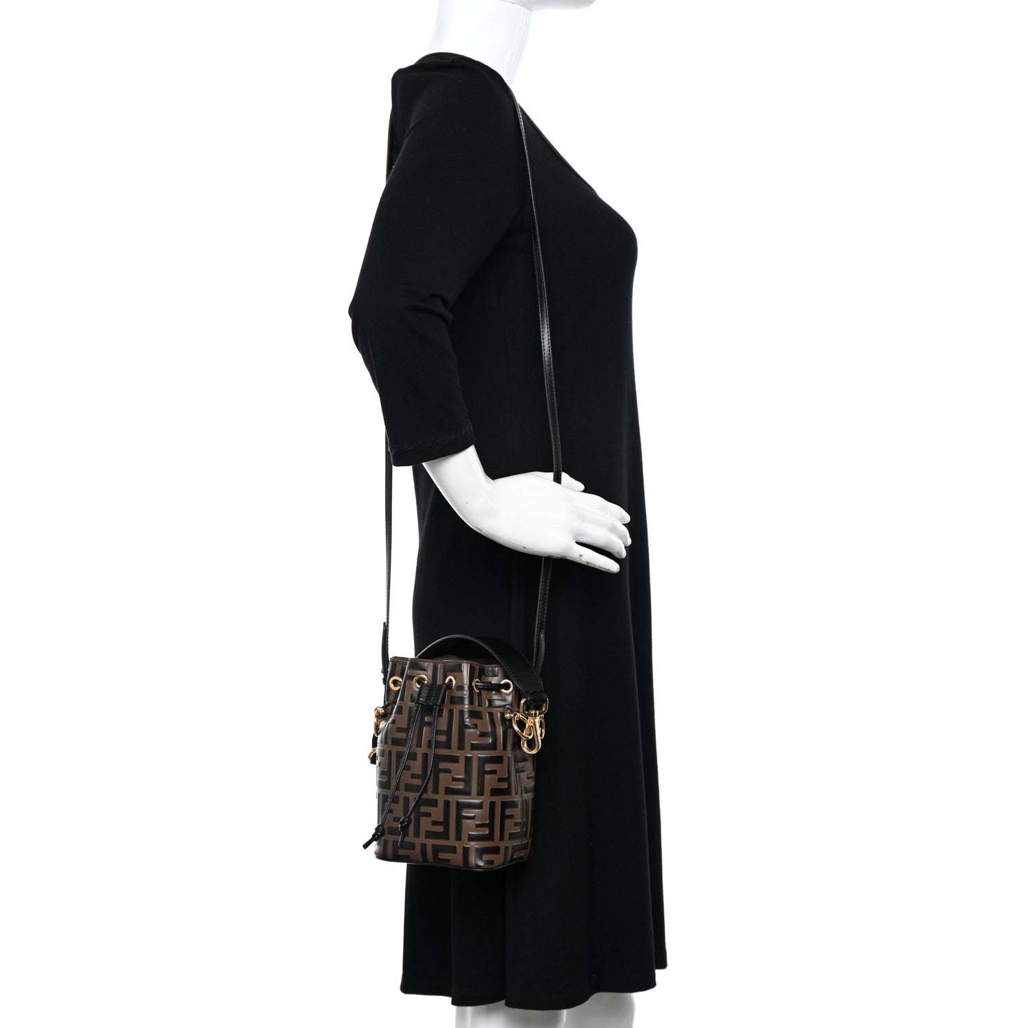 Fendi Vitello Liberty F is Fendi Bi-Color FF 1974 Embossed Mini Mon Tresor Bucket Bag Maya Black 2 of 10