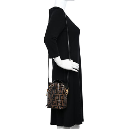 Fendi Vitello Liberty F is Fendi Bi-Color FF 1974 Embossed Mini Mon Tresor Bucket Bag Maya Black 2 of 10