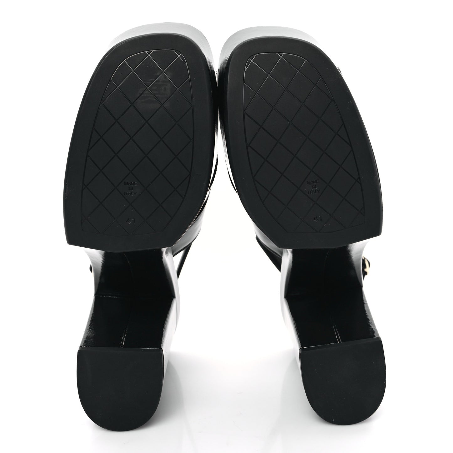 Crumpled Patent Lambskin Platform Sandals 41 Black