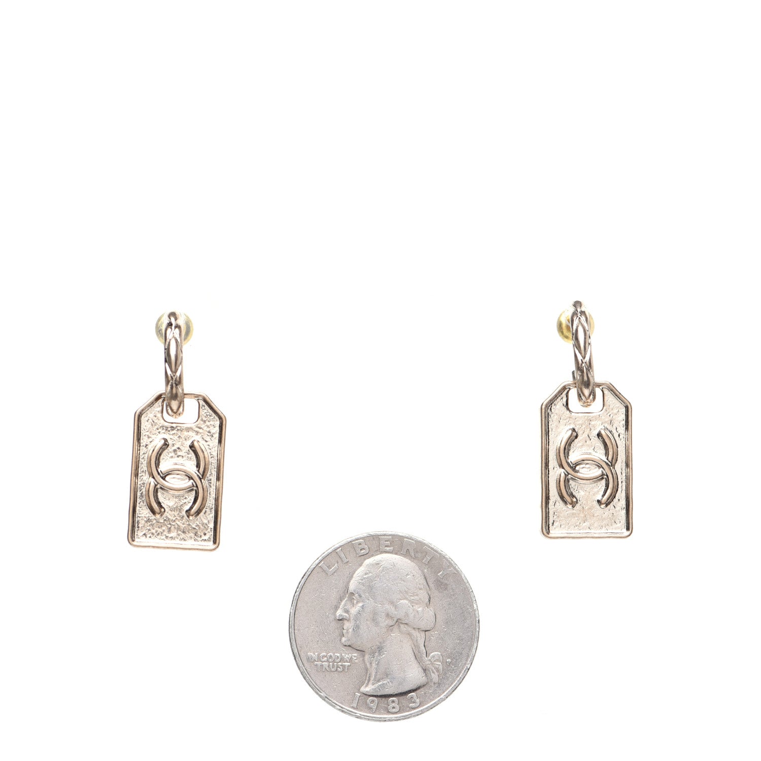 Chanel CC Tag Drop Earrings Gold 2 of 8