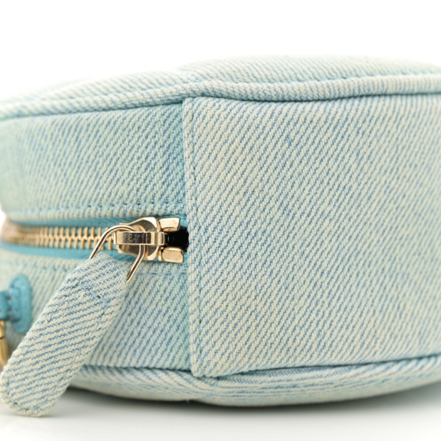 Denim Quilted Chanel 19 Round Clutch With Chain Neon Blue