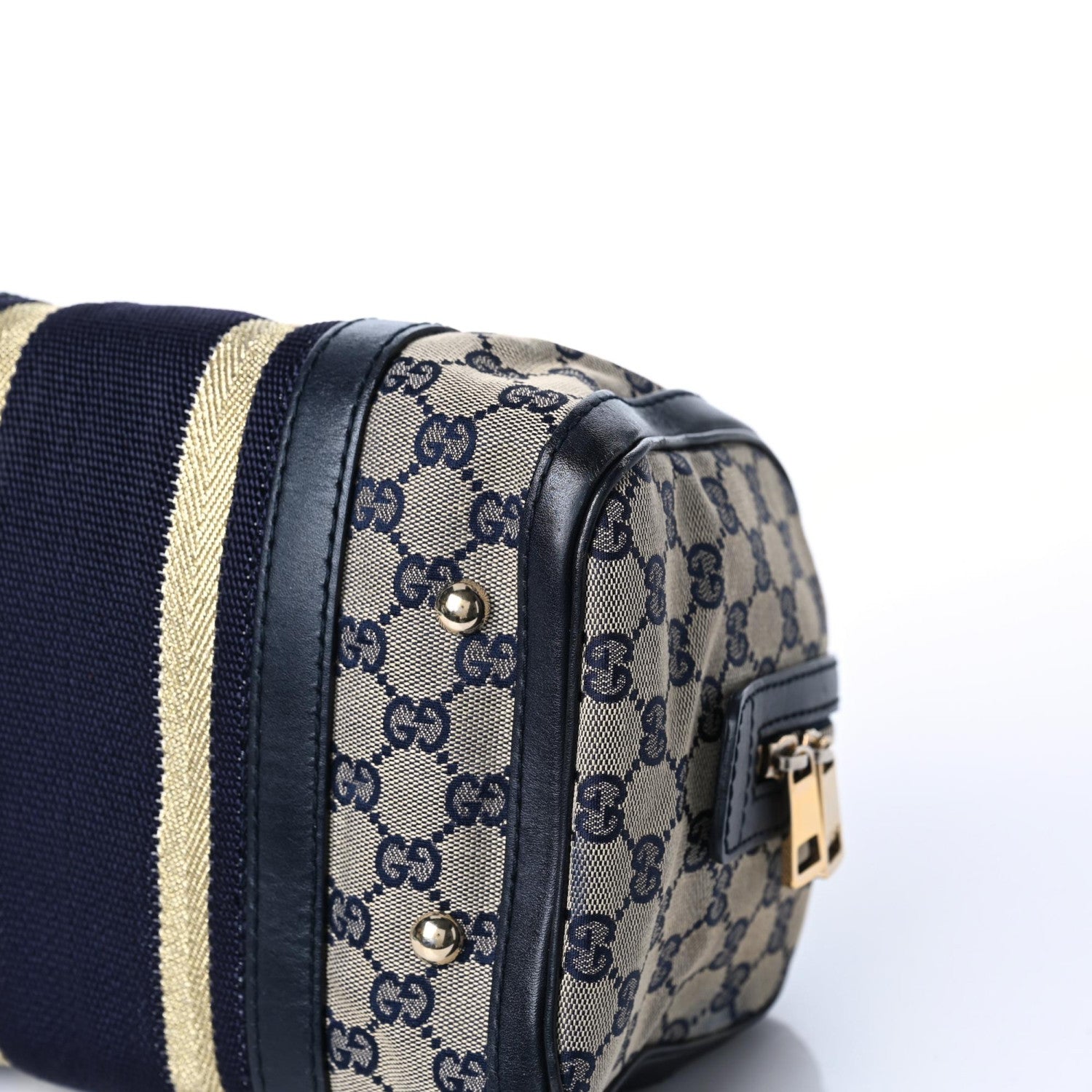 Gucci Monogram Vintage Web Small Boston Navy 7 of 10