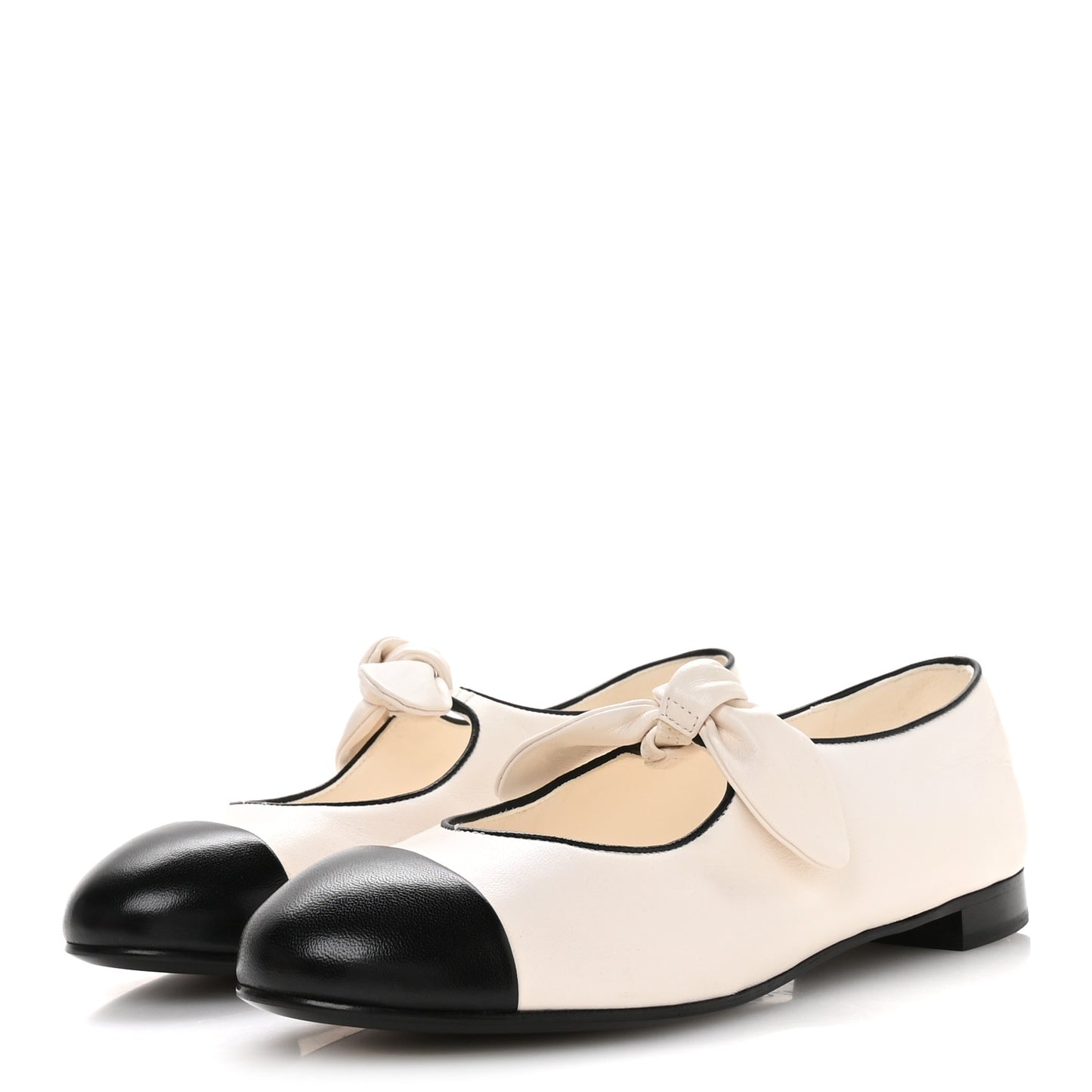 Lambskin Bow Mary Jane Flats 39 White Black
