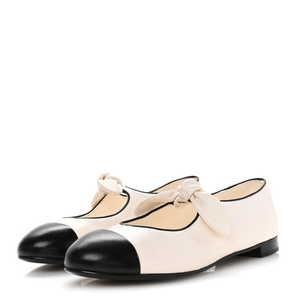 Chanel Lambskin Bow Mary Jane Flats 39 White Black 4 of 8