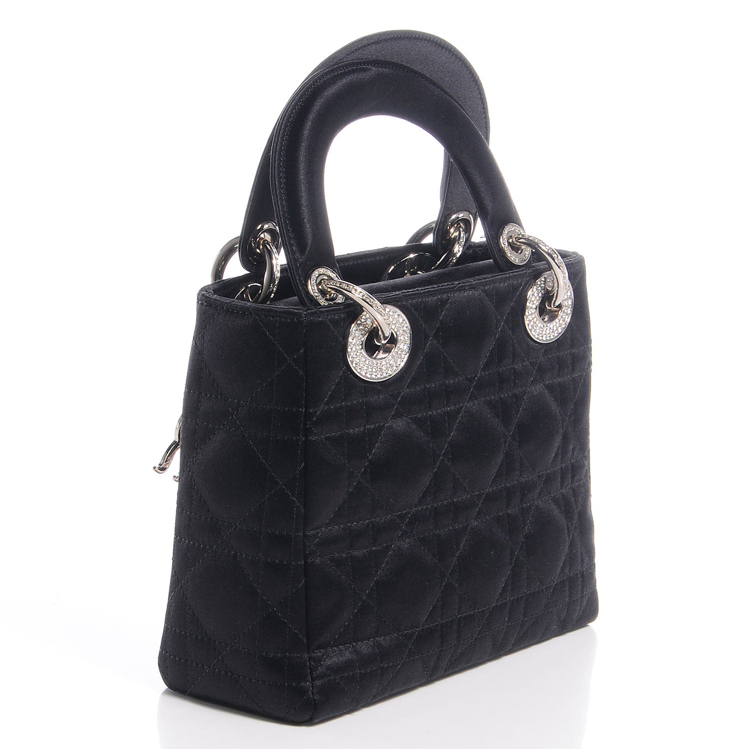Christian Dior Satin Swarovski Crystal Cannage Mini Lady Dior Black 3 of 8