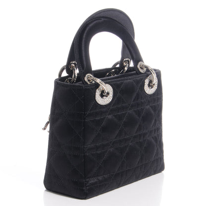 Christian Dior Satin Swarovski Crystal Cannage Mini Lady Dior Black 3 of 8
