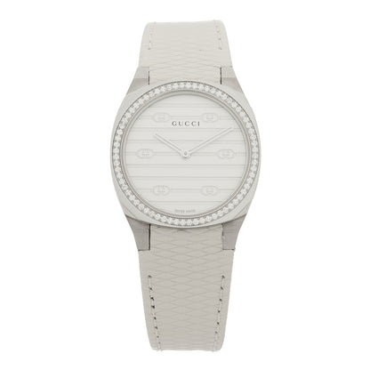 Gucci Stainless Steel Calfskin Diamond Bezel 30mm 25H Quartz Watch White 1 of 5