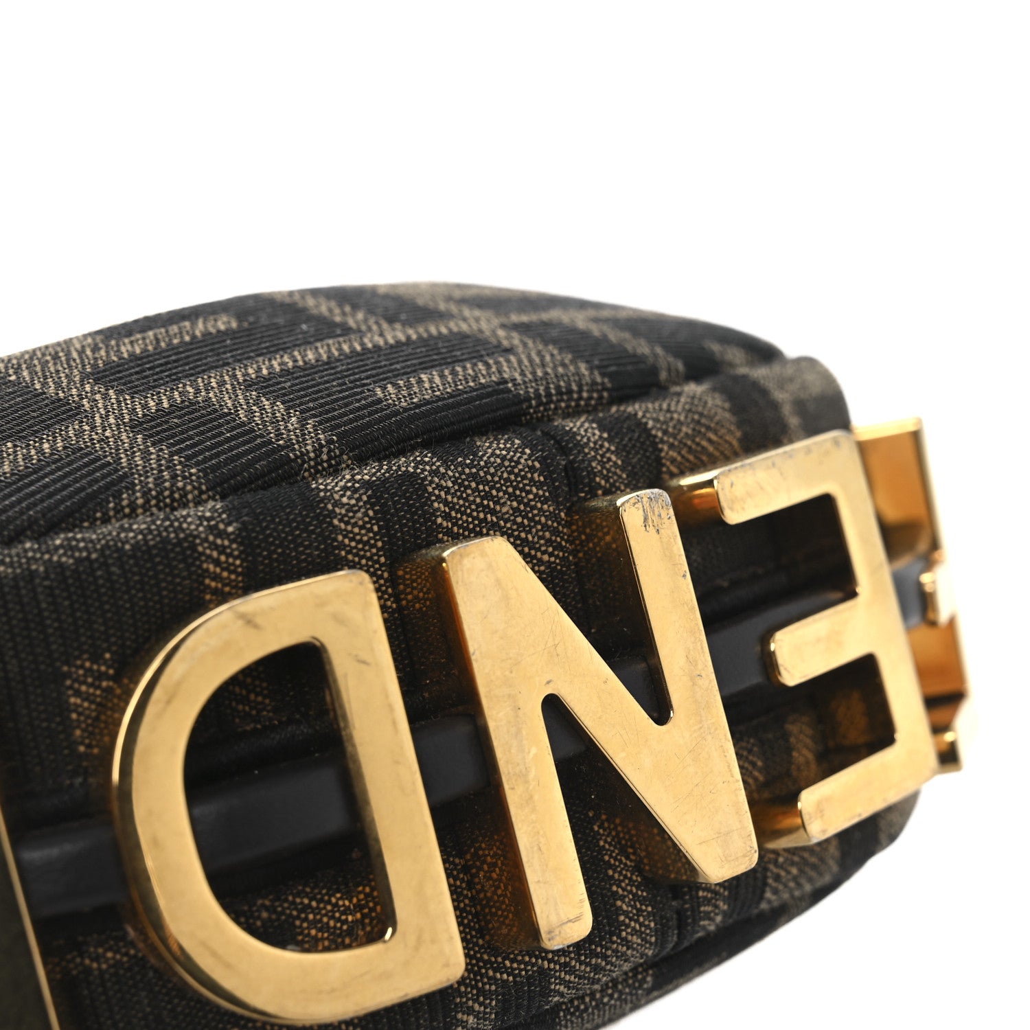 Fendi Fabric Jacquard FF 1974 Nano Fendigraphy Hobo Charm Tobacco