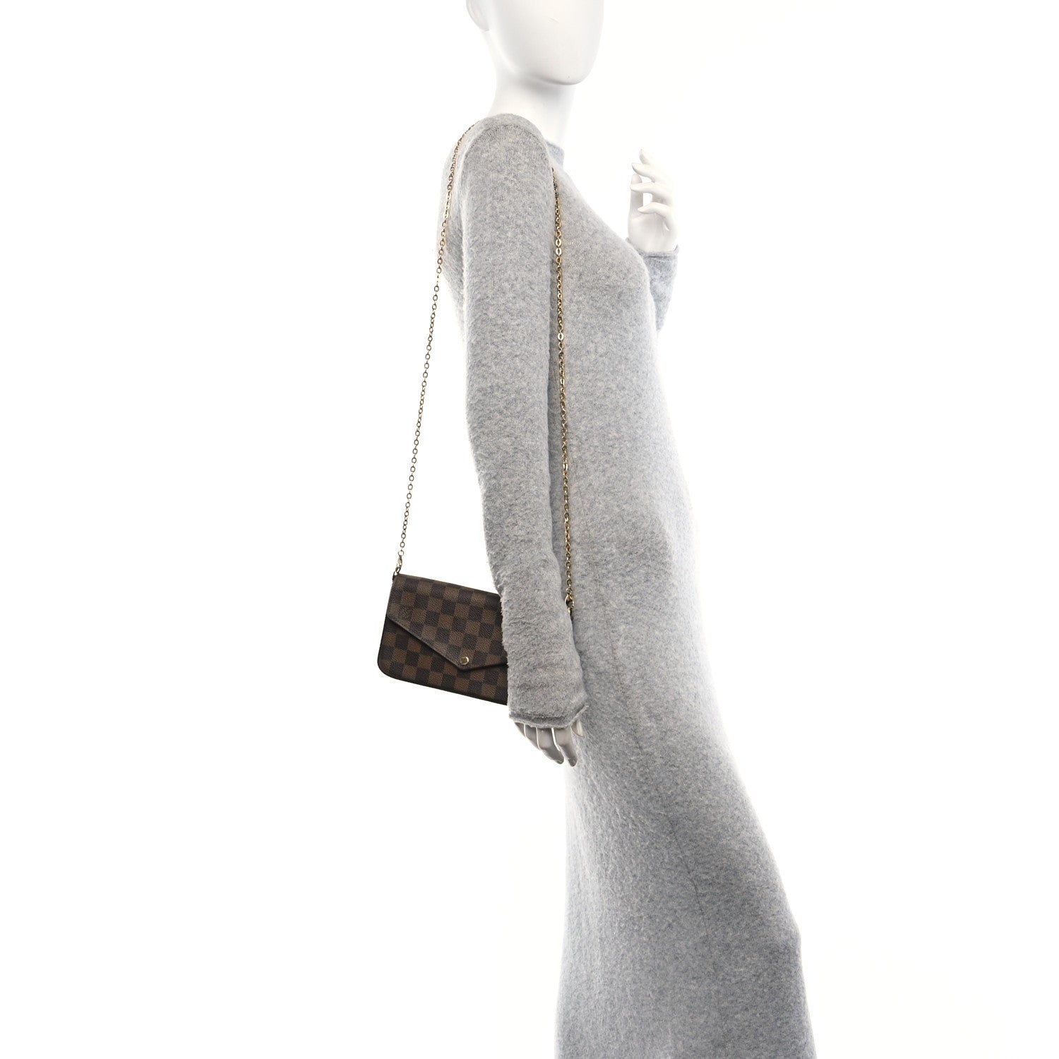 Louis Vuitton Damier Ebene Pochette Felicie Chain Wallet 2 of 10