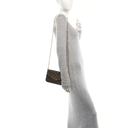 Louis Vuitton Damier Ebene Pochette Felicie Chain Wallet 2 of 10