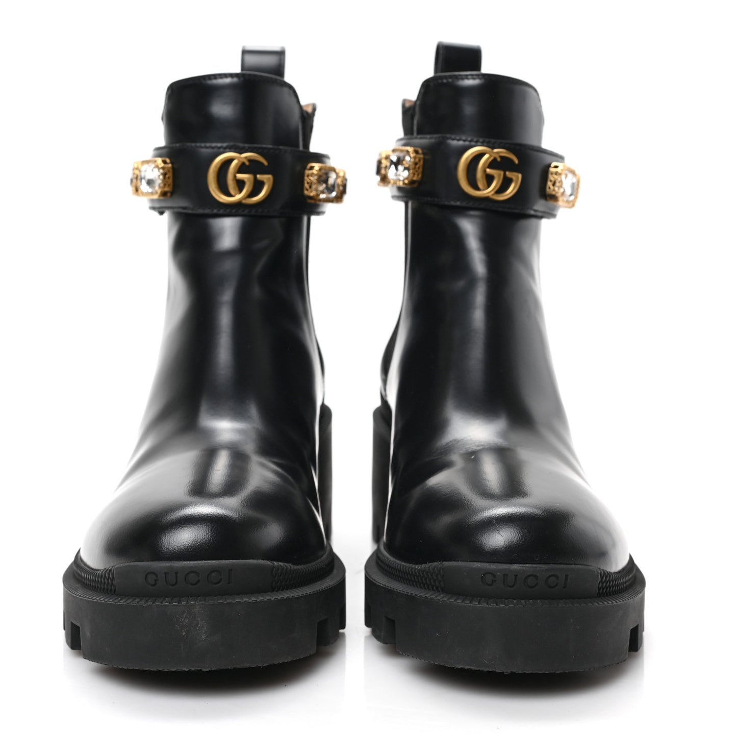 Calfskin Crystal GG Trip Chelsea Ankle Boots 36.5 Black